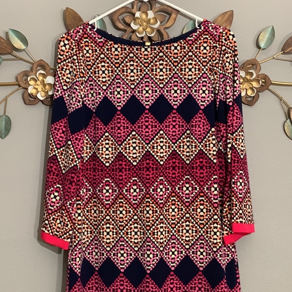 Eliza J Pink Navy Blue Geometric Exposed Zipper Dress Size 8 - Picture 2 of 8